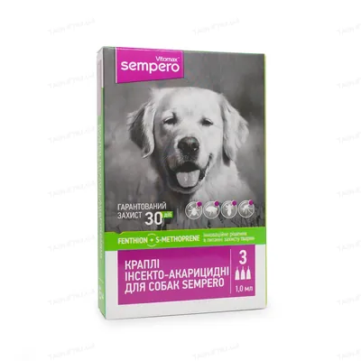 Краплі на холку Vitomax Sempero від бліх і кліщів для собак вагою 10-25 кг, 1,0 мл, 3 піпетки