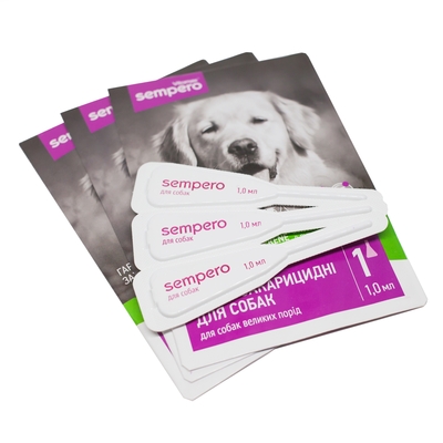 Капли на холку Vitomax Sempero от блох и клещей для собак весом 10-25 кг, 1,0 мл, 3 пипетки