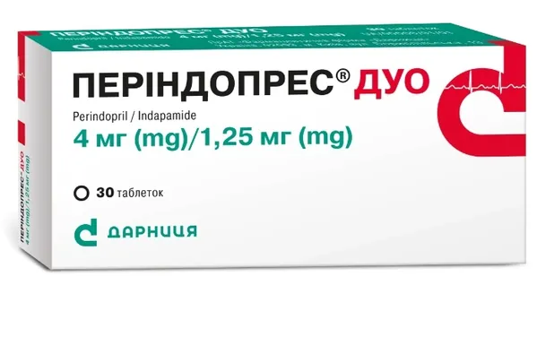 Періндопрес дуо таблетки по 4 мг/1.25 мг №30 (10х3)