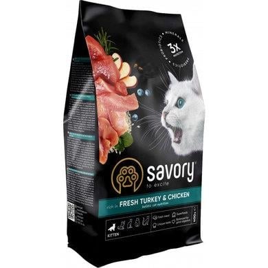 Корм сухой для котят Savory 30136 со свежим мясом индейки и курицы, 400 г