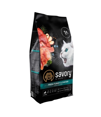 Корм сухой для котят Savory 30143 со свежим мясом индейки и курицы, 2 кг