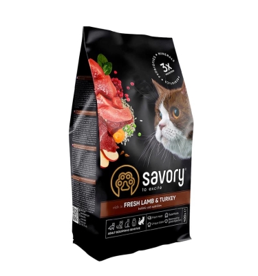 Корм сухой для кошек с чувствительным пищеварением Savory 30075 со свежим мясом ягненка и индейки, 400 г