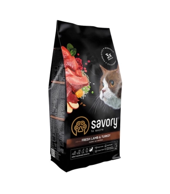 Корм сухой для кошек с чувствительным пищеварением Savory 30082 со свежим мясом ягненка и индейки, 2 кг