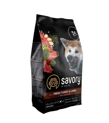 Корм сухой для собак больших пород Savory 30235 со свежим мясом индейки и ягненка, 3 кг