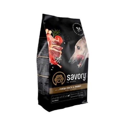 Корм сухой для собак всех пород Savory 30167 со свежим мясом утки и кроликом, 1 кг