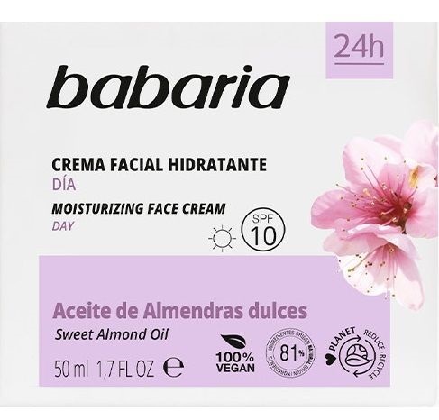 Крем для обличчя Babaria Almond Oil SPF10 зволожуючий з мигдальним маслом, 50 мл