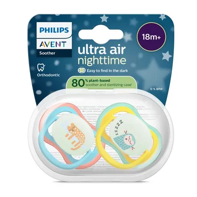 Пустушка силіконова Philips Avent Ultra Air SCF376/32 Нічна, 18+ місяців, нейтральний дизайн, 2 шт
