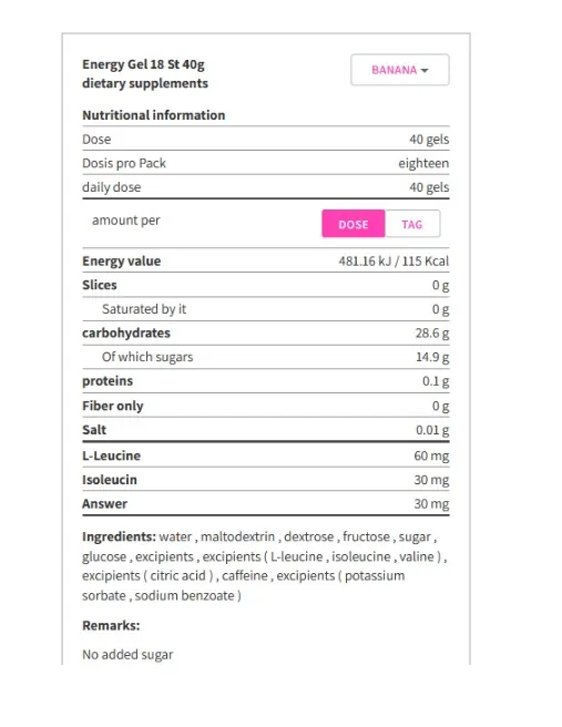 Енергетичний гель Quamtrax Energy Gel Fast Performance з BCAA і кофеїном, банан, тюбик 40 г №18