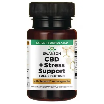 Дієтична добавка Swanson CBD 15 мг + Stress Support with Ashwagandha желатинові капсули №60