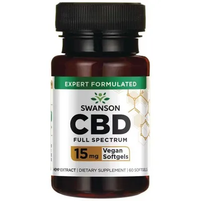 Дієтична добавка Swanson CBD 15 мг Full Spectrum желатинові капсули №60