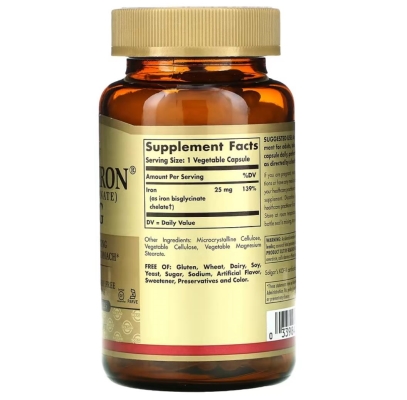 Solgar Хелатное Железо (Gentle Iron) 25 мг, 180 капсул
