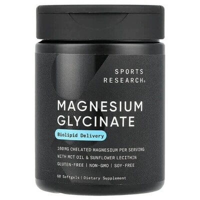 Магнію гліцинат Sports Research Magnesium Glycinate 160 мг, 60 м'яких капсул
