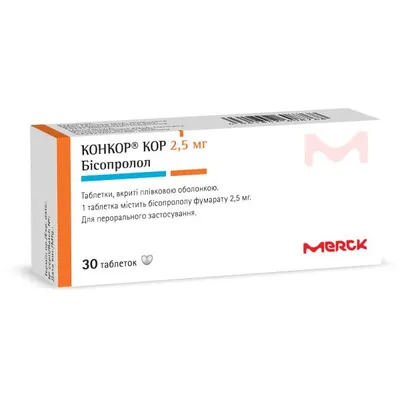 Конкор кор таблетки, в/плів. обол. по 2.5 мг №30 (10х3)