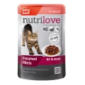 Корм влажный для кошек Nutrilove Pouch NMP тушеные кусочки с сочной говядиной в соусе, 85 г