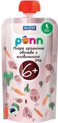 Пюре м'ясо-овочеве Ponn Salvest органічне з яловичиною, 110 г
