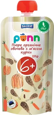 Пюре м'ясо-овочеве Ponn Salvest органічне з м'ясом курки, 110 г