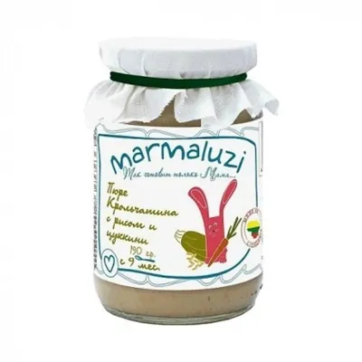 Пюре м'ясо-овочеве Marmaluzi Кролятина з рисом і цукіні, 190 г