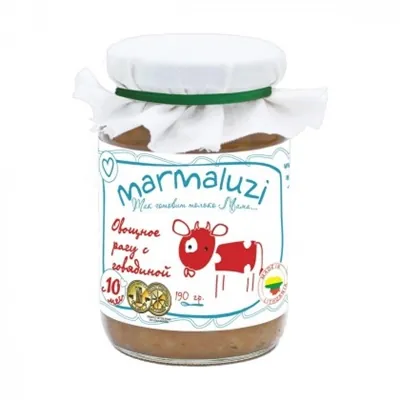 Пюре м'ясо-овочеве Marmaluzi Овощное рагу с говядиной, 190 г