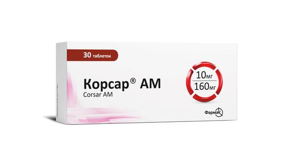 Корсар АМ таблетки, в/плів. обол. по 10 мг/160 мг №30 (10х3)