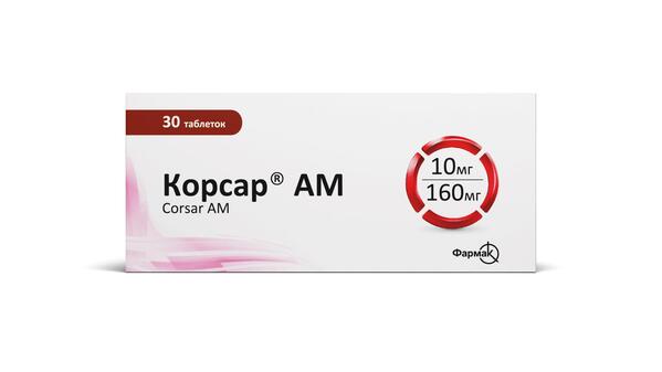 Корсар АМ таблетки, п/плен. обол. по 10 мг/160 мг №30 (10х3)
