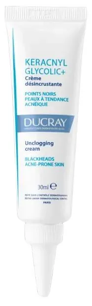 Крем для обличчя Ducray Keracnyl Glycolic+ очищувальний для шкіри схильної до акне та чорних цяток, 30 мл