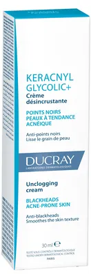 Крем для обличчя Ducray Keracnyl Glycolic+ очищувальний для шкіри схильної до акне та чорних цяток, 30 мл