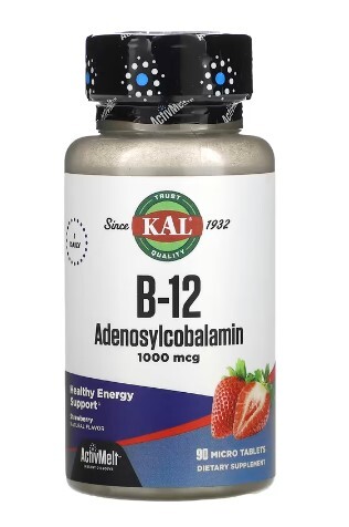 Аденозилкобаламін B12 KAL Adenosylcobalamin B12 1000 мкг зі смаком полуниці, 90 мікротаблеток