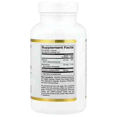 N-ацетилцистеїн з селеном та молібденом Lake Avenue Nutrition NAC with Selenium & Molybdenum 600 мг, 120 веганських капсул