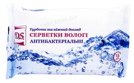 Серветки вологі D.S. Турбота та ніжний догляд Антибактеріальні, 15 шт