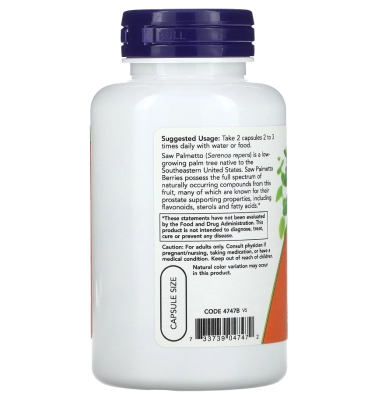 Ягоди Со Пальметто NOW Saw Palmetto Berries 550 мг, 100 капсул