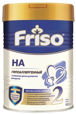 Смесь сухая молочная Friso HA 2 для детского питания от 6 до 12 месяцев с риском развития пищевой аллергии, 400 г