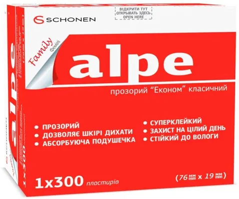 Пластир медичний Alpe Family Econom прозорий, класичний 76 мм х 19 мм, 300 штук