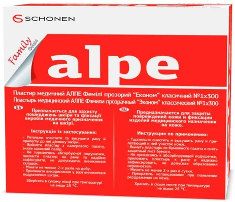 Пластир медичний Alpe Family Econom прозорий, класичний 76 мм х 19 мм, 300 штук