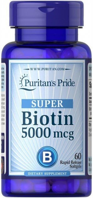 Биотин Супер Puritan's Pride Biotin Super 5000 мкг, 60 капсул