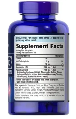 Глюкозамін хондроїтин та МСМ Puritan's Pride Glucosamine Chondroitin MSM Double Strength, 240 каплет