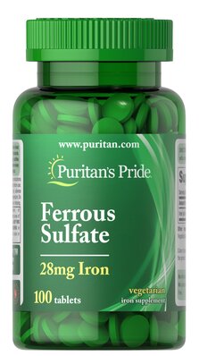 Железо сульфат Puritan's Pride Iron Ferrous Sulfate 28 мг, 100 таблеток