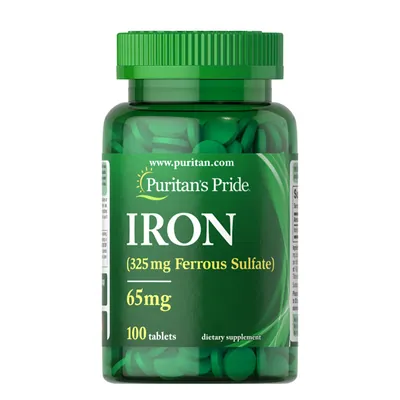 Залізо сульфат Puritan's Pride Iron Ferrous Sulfate 65 мг, 100 таблеток