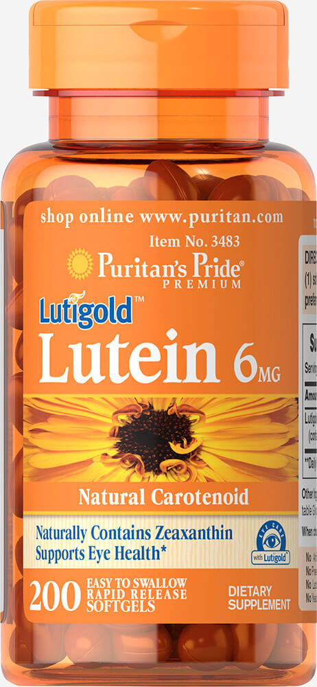 Лютеин для зрения с зеаксантином Puritan's Pride Lutein 6 мг with Zeaxanthin Lutigold, 200 гелевих капсул