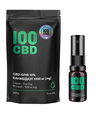 Канабідіол 100%CBD Олія 10% м`ята, спрей оральний по 10 мл флаконі, 60 доз