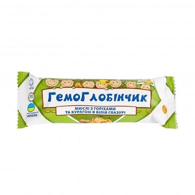Гемоглобинчик батончик-мюсли с орехами и курагой в белой глазури, по 40 г в пленке