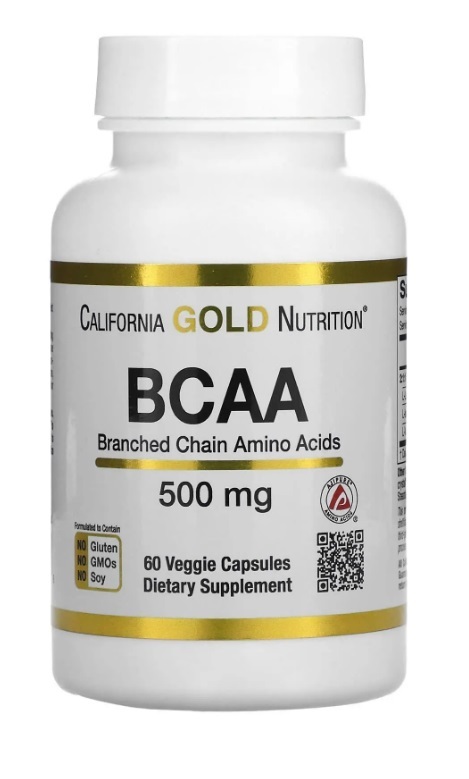 Аминокислота California Gold Nutrition Sport BCAA 500 мг, 60 растительных капсул