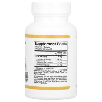 Амінокислота California Gold Nutrition Sport BCAA 500 мг, 60 рослинних капсул