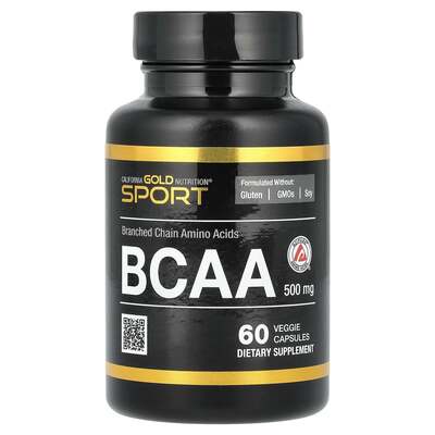 Амінокислота California Gold Nutrition Sport BCAA 500 мг, 60 рослинних капсул