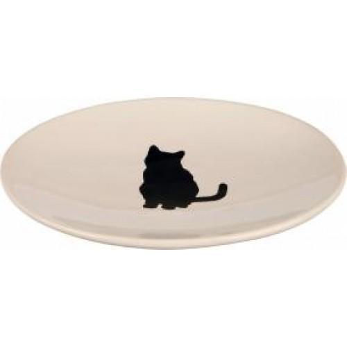 Миска для котов Trixie 24490 с кошкой керамическая белая, 18х15 см