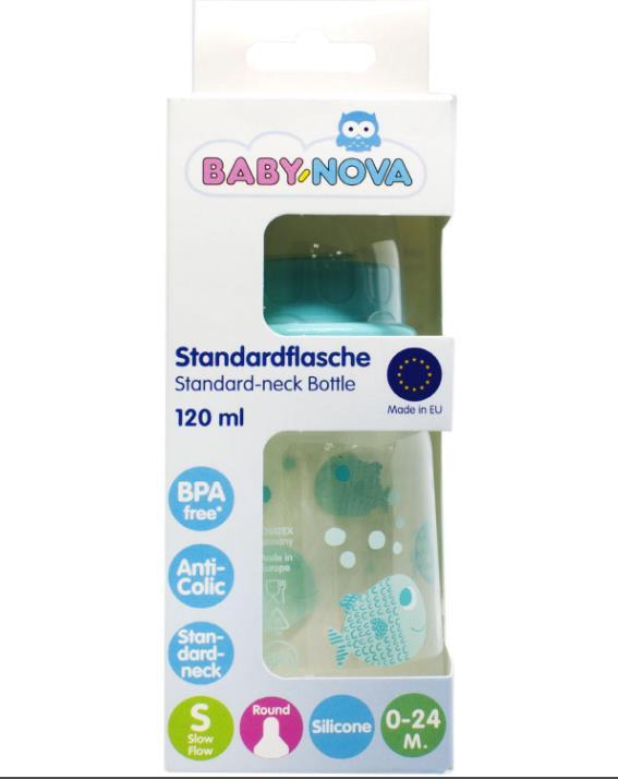 Бутылочка Baby-Nova 46010-3 полипропилен с декором нейтральная, 120 мл