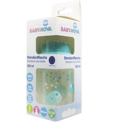 Бутылочка Baby-Nova 46010-3 полипропилен с декором нейтральная, 120 мл