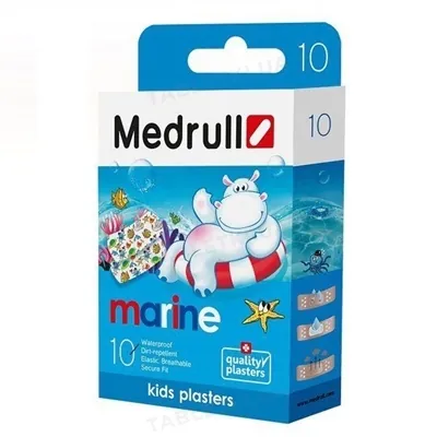 Набір пластирів медичних Medrull Marine на полімерній основі, 1,9 см х 7,2 см, 10 штук