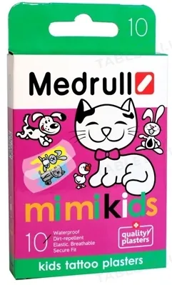 Набір пластирів медичних Medrull Mi Mi Kids дитячих бактерицидних на полімерній основі, 25 мм х 57 мм, 10 штук