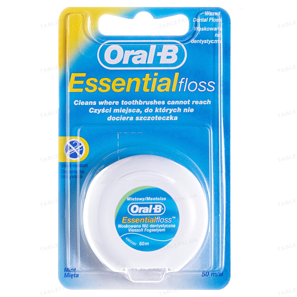 Зубная нить Oral-B Essential floss, Мятная, 50 м : инструкция + цена в ...