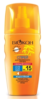 Спрей Биокон Средняя защита, SPF 15, для безопасного загара, 160мл